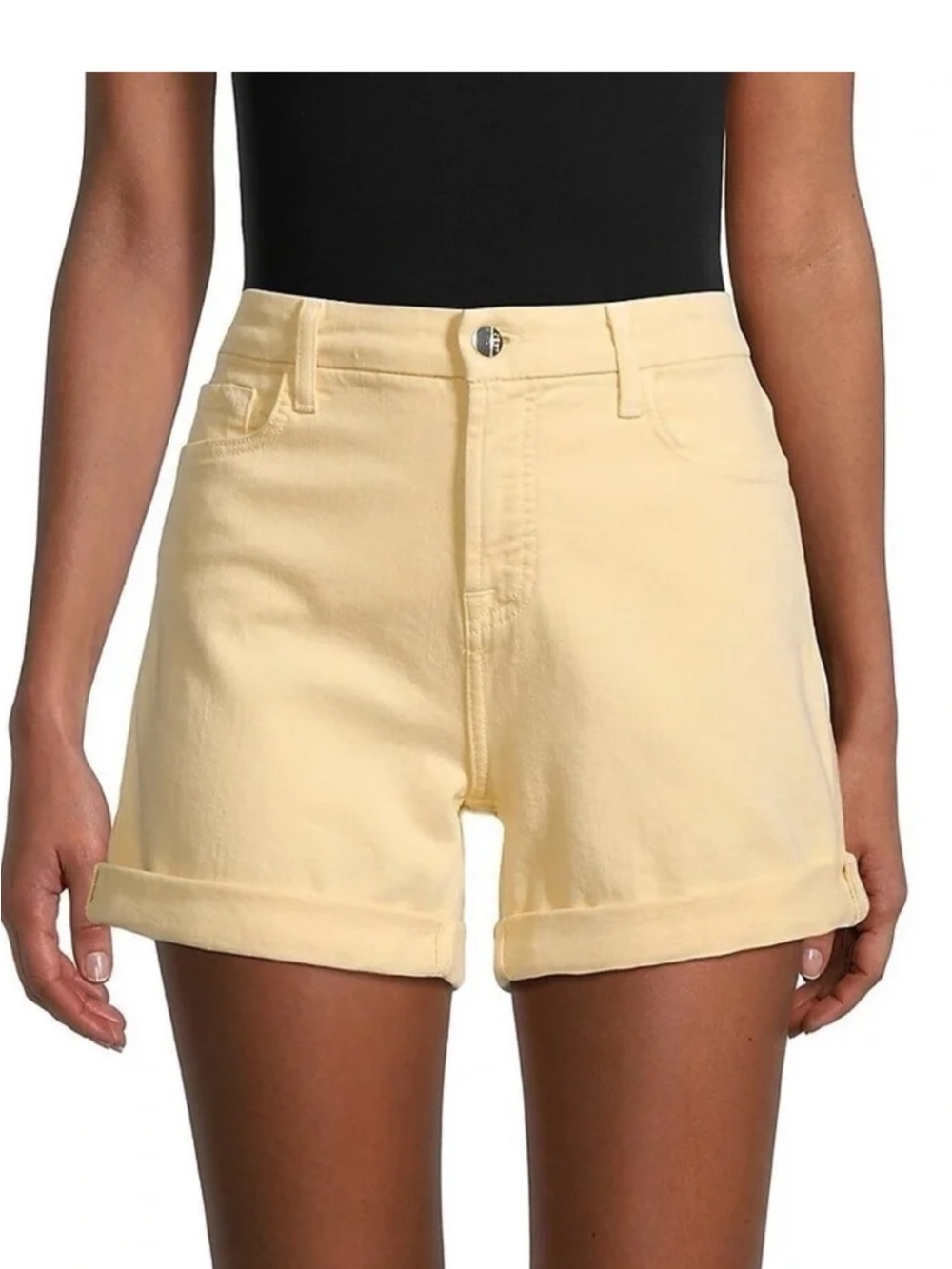 Seven7 Rolled Hem Denim Shorts - Pale Yellow